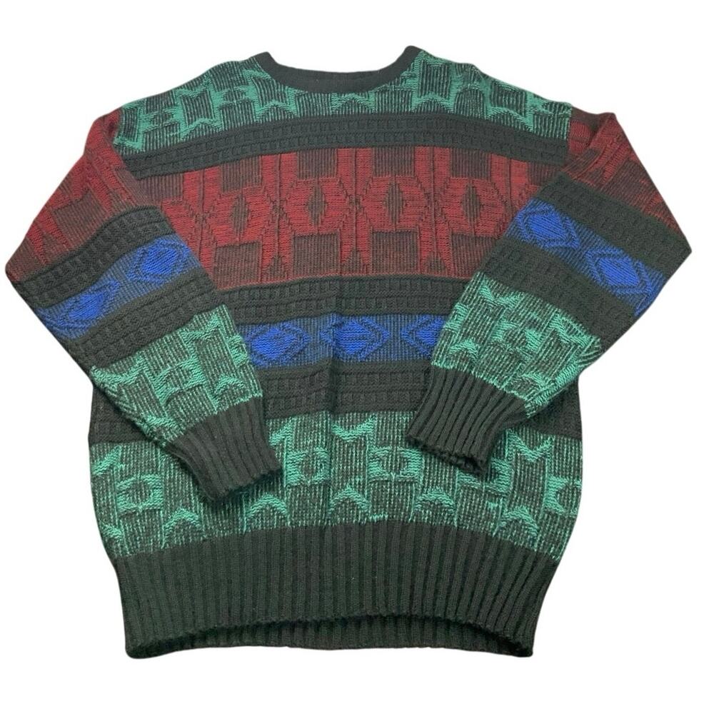 Vintage Maglificio Florence Italy Sweater M Wool Geometric 80s 90s Coogi Style